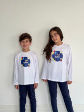 Load image into Gallery viewer, Kids Unisex Summer Eid pajama set White t-shirt + Dark blue Pants
