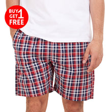 Load image into Gallery viewer, Men summer Dark Blue x Red Checkered shorts
