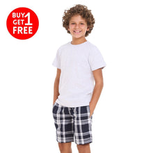 Load image into Gallery viewer, Boys summer pajama set Light Grey t-shirt +Dark Bue x White Checkered shorts