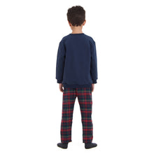 Load image into Gallery viewer, Boys Winter pajama set Dark Blue deer Hoodie + Dark Blue x Red Checkered Pants