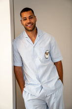 Load image into Gallery viewer, Men Eid Pj Set Light Blue Stripes Buttoned shirt + Pants