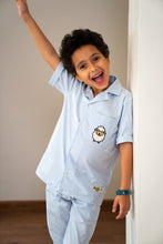 Load image into Gallery viewer, Kids Unisex Eid Pj Set Light Blue Stripes Buttoned shirt + Pants