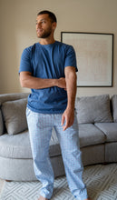 Load image into Gallery viewer, Men summer pajama set Indigo T-shirt + Sky blue X Navy Checkered Pants