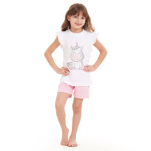 Load image into Gallery viewer, Girls summer pajama set Unicorn t-shirt + Pink shorts