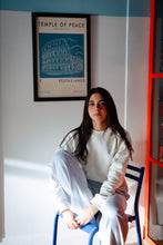 Load image into Gallery viewer, Women Winter Pajama Set Off White Sweatshirt + Baby Blue Stripes Pants