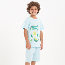 Load image into Gallery viewer, Boys summer pajama set Crocodile t-shirt + Aqua shorts