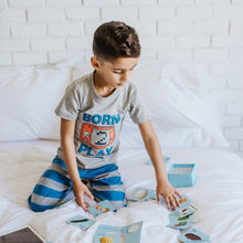 Load image into Gallery viewer, Boys summer pajama set Game play t-shirt +blue striped pants