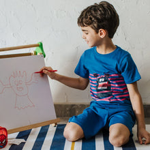 Load image into Gallery viewer, Boys summer pajama set Monster striped t-shirt + Indigo shorts