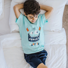 Load image into Gallery viewer, Boys summer pajama set Hungry monster t-shirt +Dark blue shorts