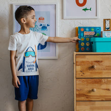 Load image into Gallery viewer, Boys summer pajama set Shark t-shirt + Blue shorts