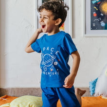 Load image into Gallery viewer, Boys summer pajama set Space t-shirt + Blue shorts