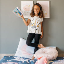 Load image into Gallery viewer, Girls summer pajama set Unicorn t-shirt + Black leggings
