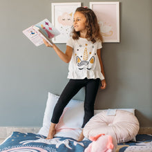 Load image into Gallery viewer, Girls summer pajama set Unicorn t-shirt + Black leggings