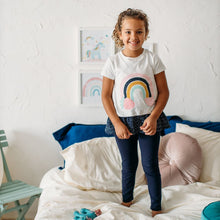 Load image into Gallery viewer, Girls summer pajama set Rainbow t-shirt + Dark blue leggings