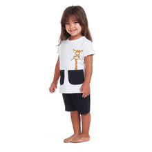 Load image into Gallery viewer, Girls summer pajama set Giraffe t-shirt + Black shorts