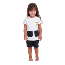 Load image into Gallery viewer, Girls summer pajama set Giraffe t-shirt + Black shorts