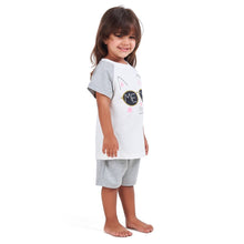 Load image into Gallery viewer, Girls summer pajama set Cat t-shirt + Grey shorts