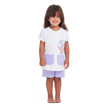 Load image into Gallery viewer, Girls summer pajama set Elephant t-shirt + Purple shorts