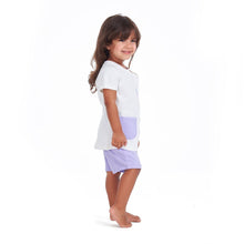 Load image into Gallery viewer, Girls summer pajama set Elephant t-shirt + Purple shorts