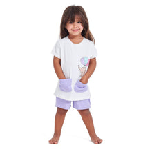 Load image into Gallery viewer, Girls summer pajama set Elephant t-shirt + Purple shorts