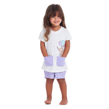 Load image into Gallery viewer, Girls summer pajama set Elephant t-shirt + Purple shorts
