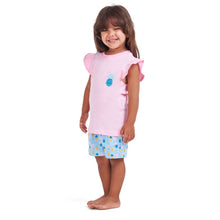 Load image into Gallery viewer, Girls summer pajama set Pineapple t-shirt + Baby blue shorts