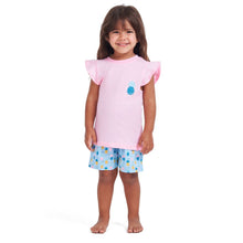 Load image into Gallery viewer, Girls summer pajama set Pineapple t-shirt + Baby blue shorts