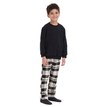 Load image into Gallery viewer, Kids Unisex Winter pajama set Black Hoodie + Black x White Checkered Pants