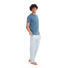 Load image into Gallery viewer, Men summer pajama set Petroleum T-shirt + Light Blue checkered pants
