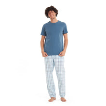 Load image into Gallery viewer, Men summer pajama set Petroleum T-shirt + Light Blue checkered pants