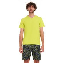 Load image into Gallery viewer, Men summer pajama set Lime green T-shirt + Petroleum x lime green short