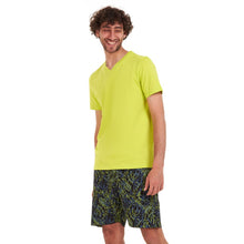Load image into Gallery viewer, Men summer pajama set Lime green T-shirt + Petroleum x lime green short