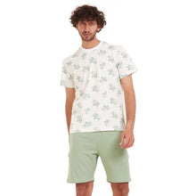 Load image into Gallery viewer, Men summer pajama set Pistache leaves t-shirt +Pistache shorts
