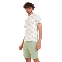 Load image into Gallery viewer, Men summer pajama set Pistache leaves t-shirt +Pistache shorts