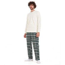 Load image into Gallery viewer, Men Winter Pajama Set Off-White Shirt + Dark Green Checkered Pants