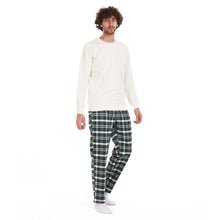 Load image into Gallery viewer, Men Winter Pajama Set Off-White Shirt + Dark Green Checkered Pants