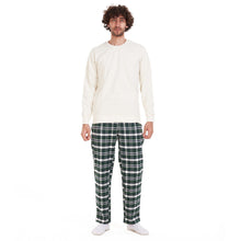 Load image into Gallery viewer, Men Winter Pajama Set Off-White Shirt + Dark Green Checkered Pants