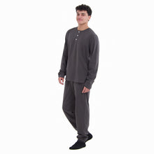 Load image into Gallery viewer, Men Fall Pajama Set Dark Grey Buttoned Sweatshirt + Pants