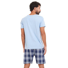 Load image into Gallery viewer, Men summer pajama set Light blue T-shirt + Light blue x Blue Checkered shorts