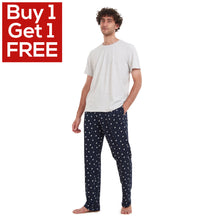 Load image into Gallery viewer, Men summer pajama set Light Grey T-shirt + Black Leaves pants