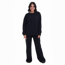 Load image into Gallery viewer, Women Winter Pajama Set Black jacquard Oversized Sweatshirt + Pants
