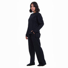 Load image into Gallery viewer, Women Winter Pajama Set Black jacquard Oversized Sweatshirt + Pants