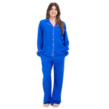 Load image into Gallery viewer, Women summer pajama set Royal Blue buttoned shirt + Pants
