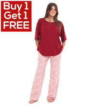 Load image into Gallery viewer, Women summer pajama set Red Oversized top + Red Flory Outines pants