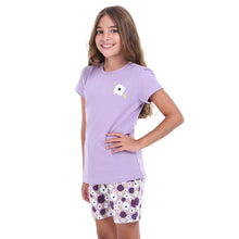 Load image into Gallery viewer, Girls summer pajama set Lilac t-shirt + Floral shorts