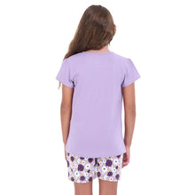 Load image into Gallery viewer, Girls summer pajama set Lilac t-shirt + Floral shorts