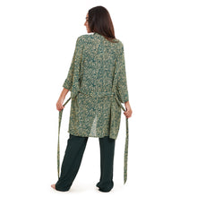 Load image into Gallery viewer, Women summer 3 piece pajama set Green zebra pattern kimono + Dark green top & Pants