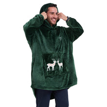 Load image into Gallery viewer, Snuggs Blanket Hoodie Dark Green Christmas Deer Pocket