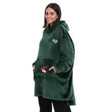 Load image into Gallery viewer, Snuggs Blanket Hoodie Dark Green Christmas Ho Ho Ho Pocket