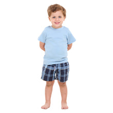 Load image into Gallery viewer, Boys summer pajama set Light Blue t-shirt +Light Blue x Dark Blue Checkered shorts